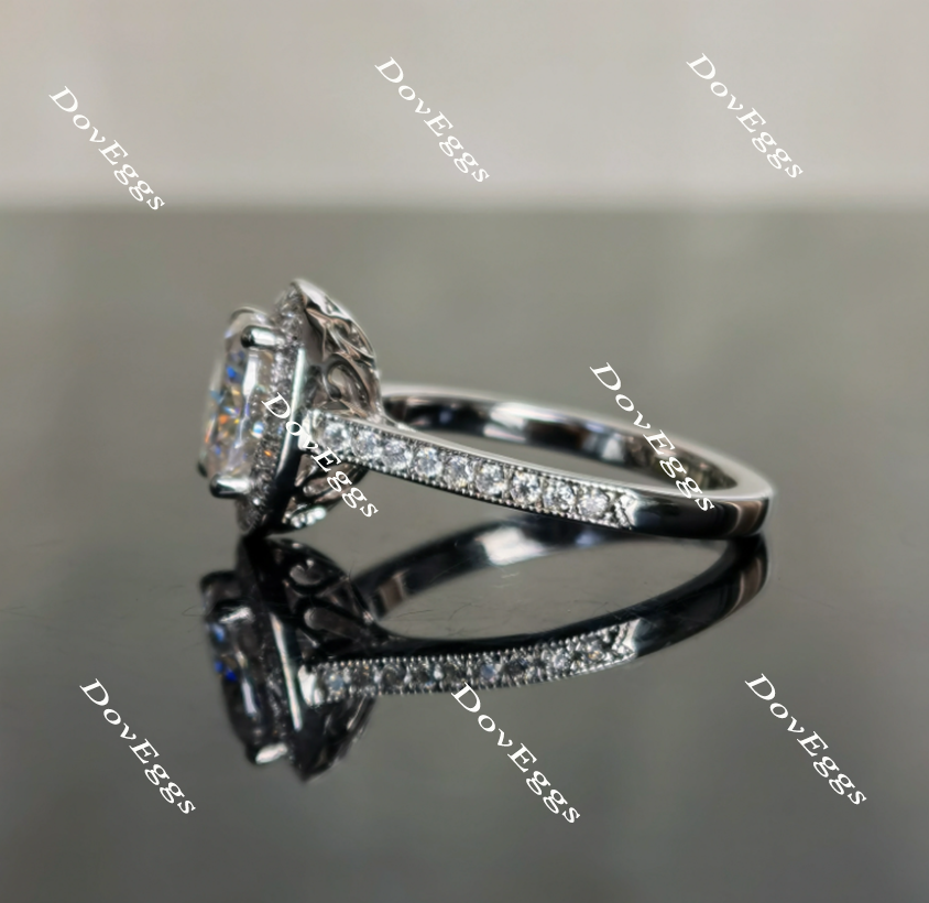 Oval half eternity pave halo moissanite engagement ring| Doveggs