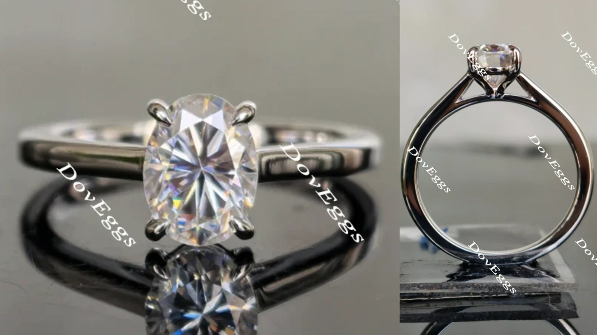Oval solitaire oval moissanite engagement ring main view| Doveggs