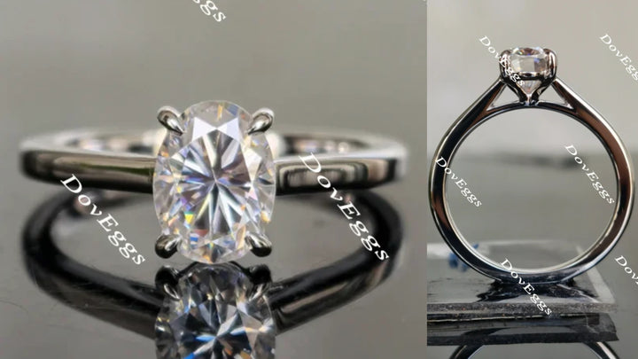 Oval solitaire oval moissanite engagement ring main view| Doveggs