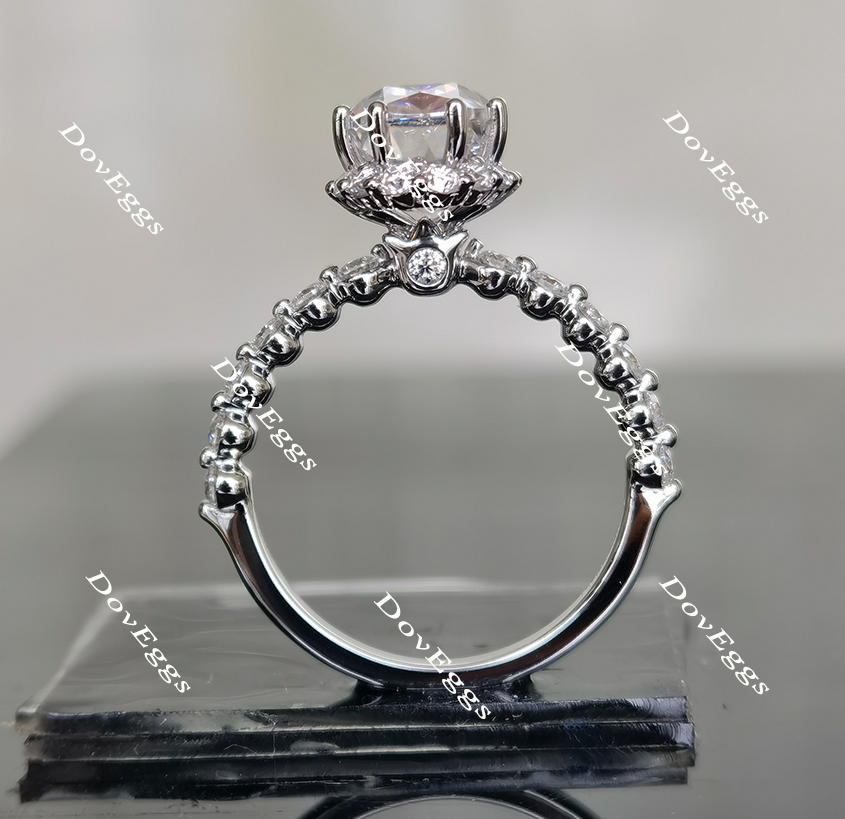 Oval vintage half eternity moissanite engagement ring| Doveggs