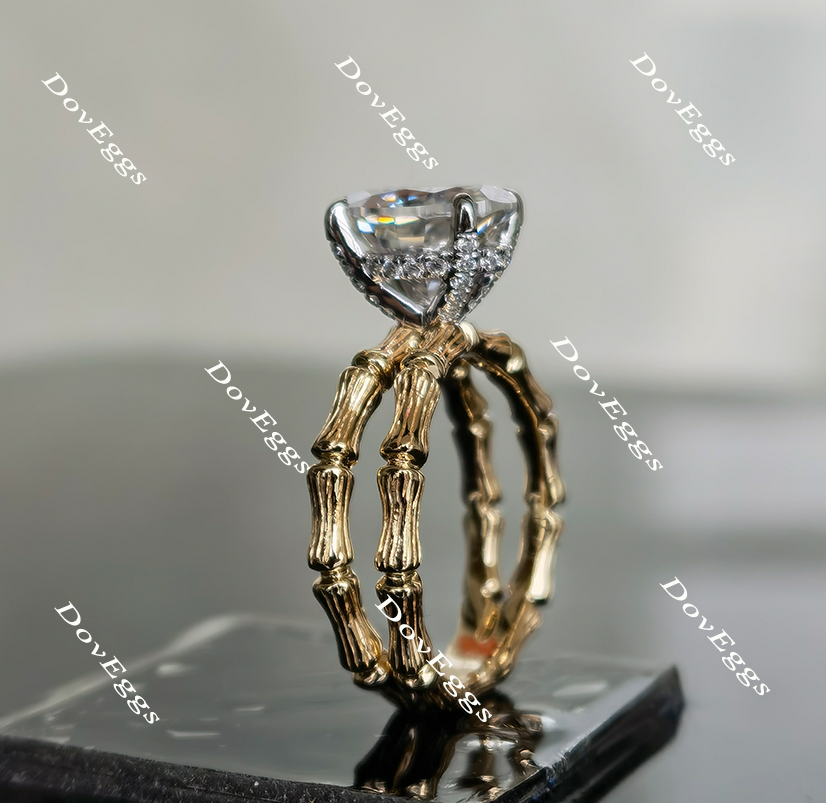 Oval curved bamboo moissanite engagement ring side view| Doveggs