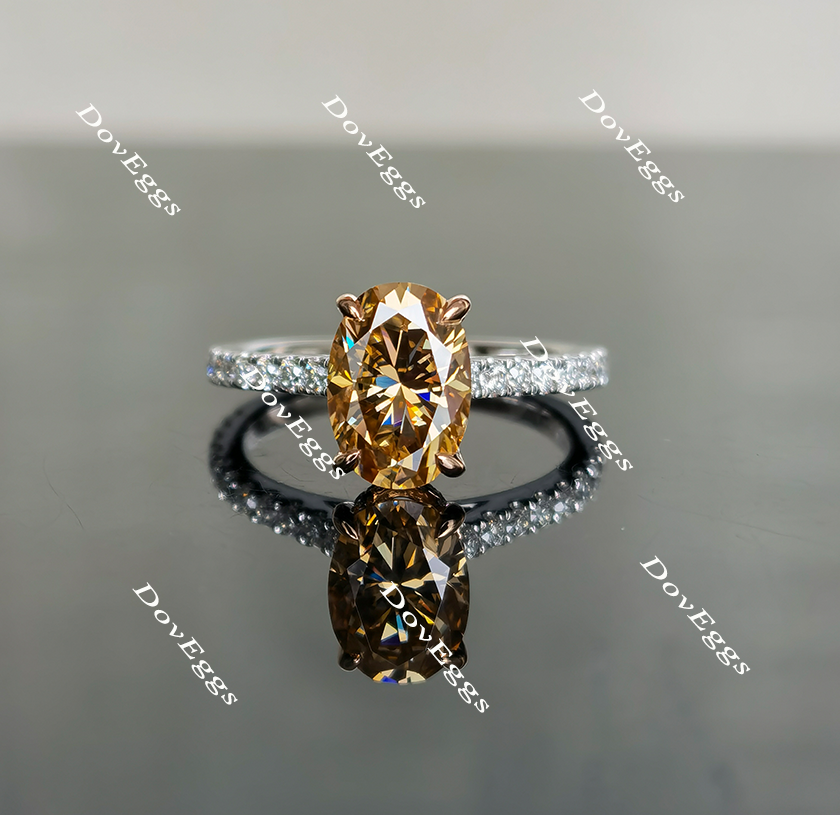 Doveggs elongated oval cut champagne moissanite engagement ring