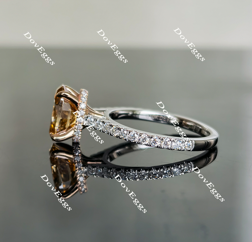 Pave hidden halo moissanite or lab diamond engagement ring