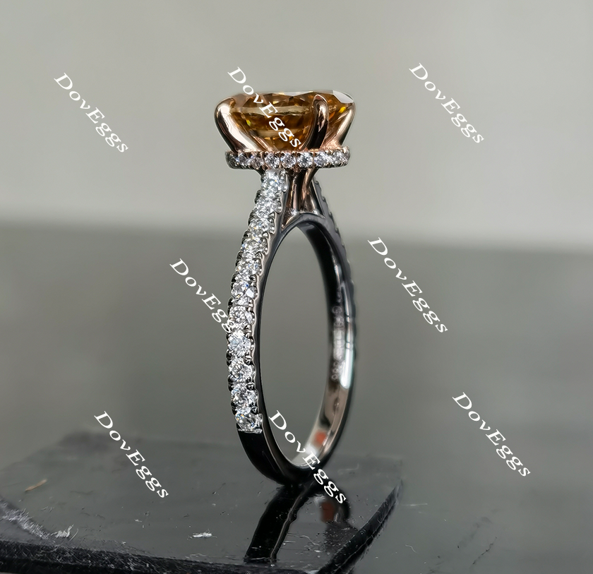 Oval pave moissanite engagement ring side view| Doveggs