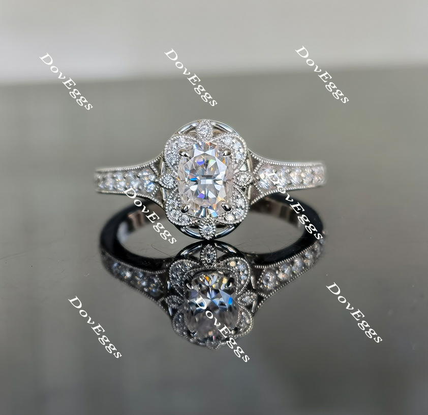 Oval art deco moissanite engagement ring| Doveggs