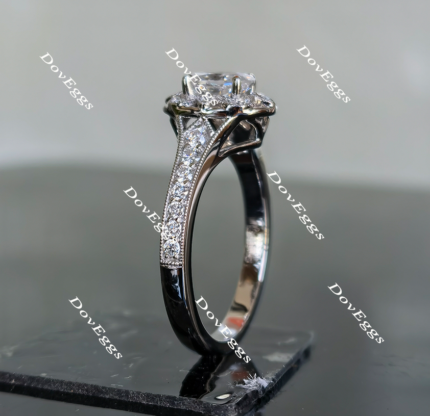 Oval half eternity moissanite engagement ring side view| Doveggs