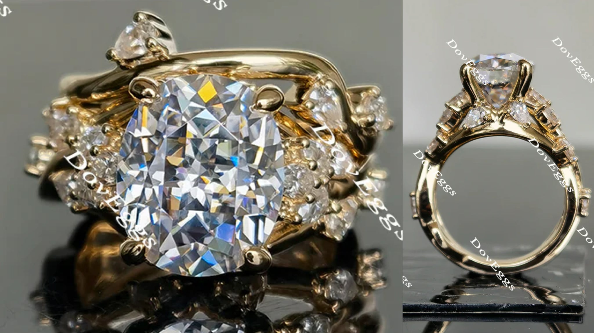 Oval leaves & vine moissanite engagement ring main view| Doveggs