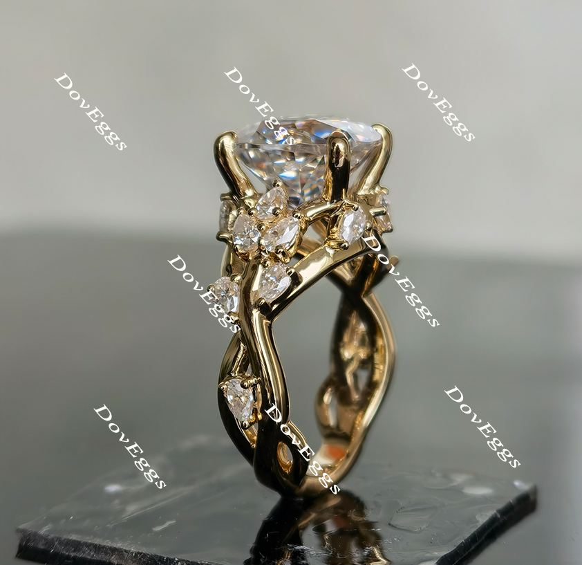 Oval leaves & vine moissanite engagement ring side view| Doveggs