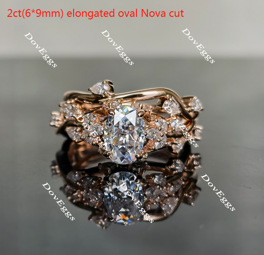 Oval nova cut leaves & vine moissanite ring| Doveggs