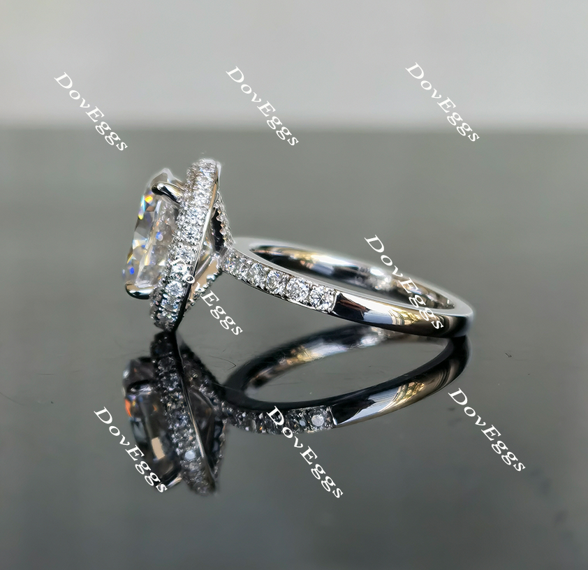 Halo pave moissanite or lab diamond engagement ring| Doveggs