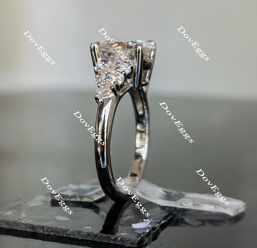 Oval side stones moissanite engagement ring side view| Doveggs