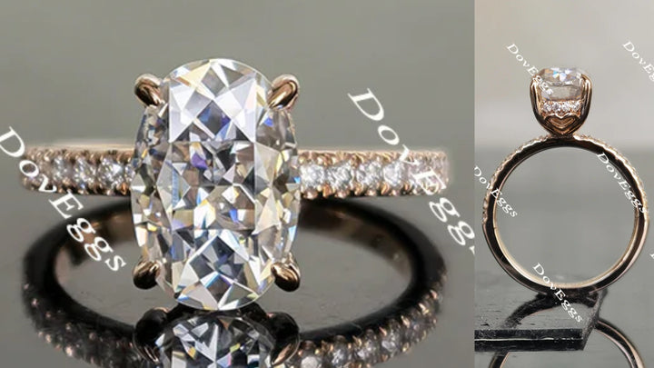 Oval half eternity pave moissanite engagement ring main view| Doveggs