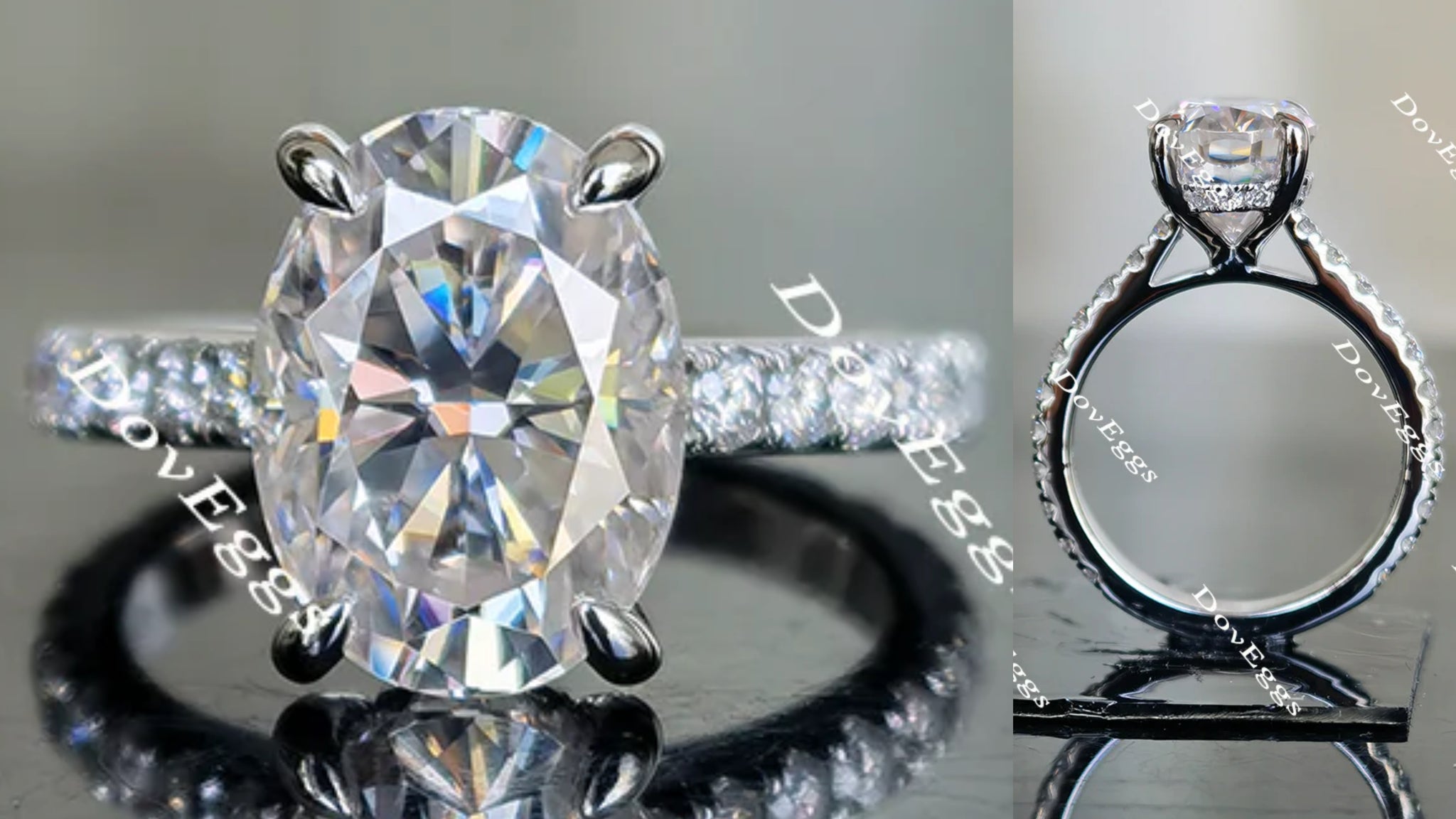 Oval pave moissanite engagement ring main view| Doveggs