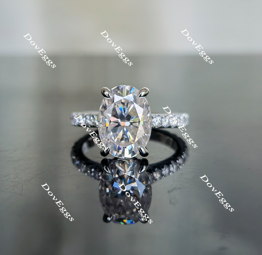 Oval pave moissanite engagement ring
