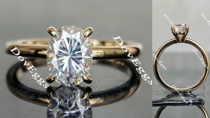 Oval solitaire moissanite engagement ring main view| Doveggs