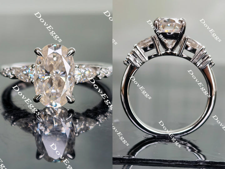 Oval side stone moissanite engagement ring main view| Doveggs