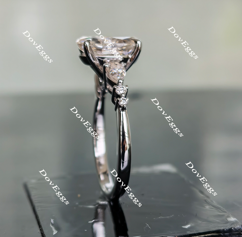 Oval side stone moissanite engagement ring side view| Doveggs