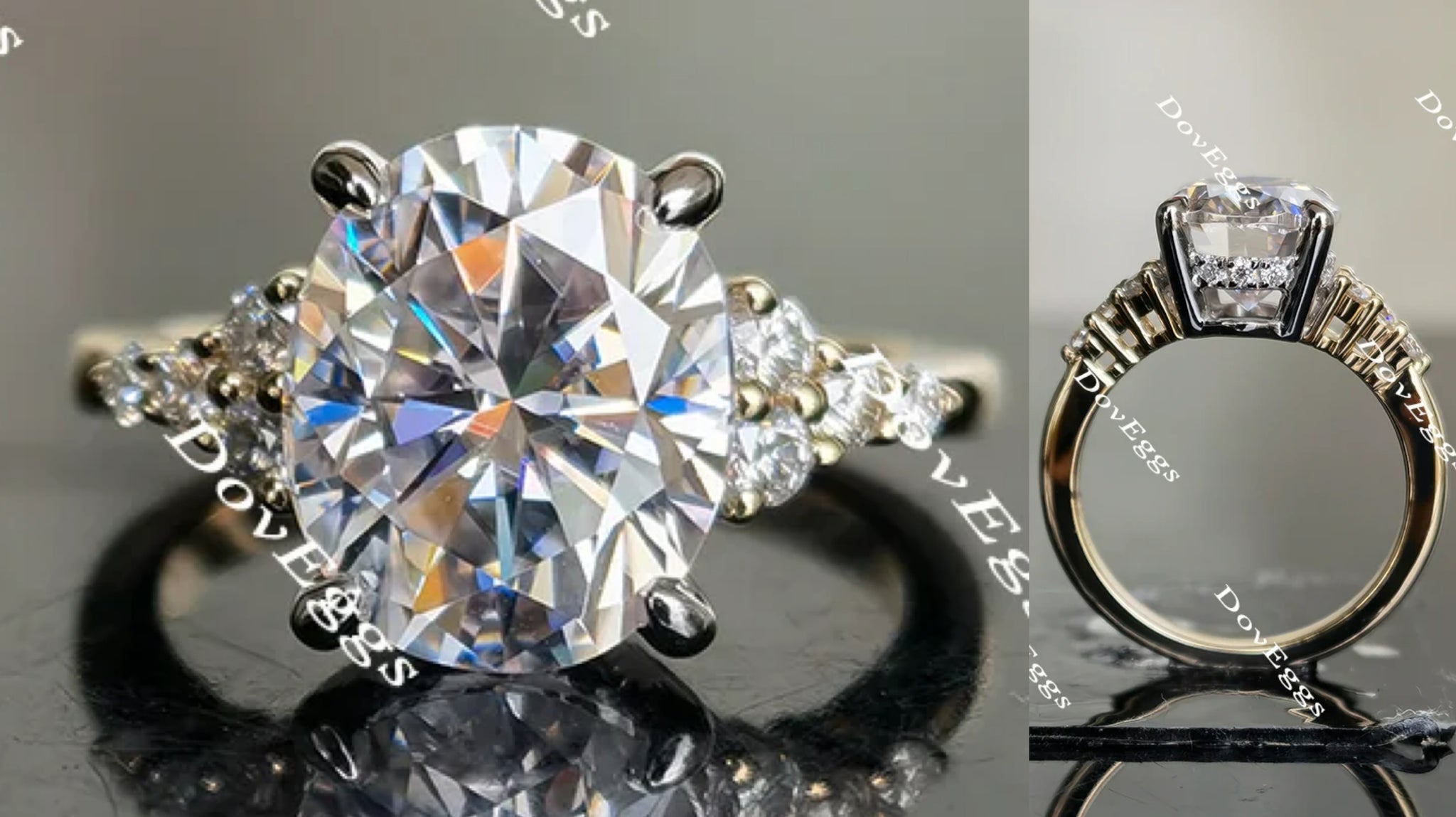 Oval side stone moissanite engagement ring main view| Doveggs