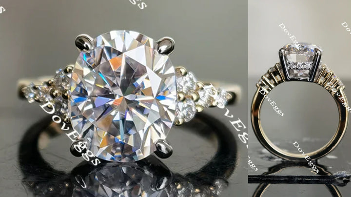 Oval side stone moissanite engagement ring main view| Doveggs