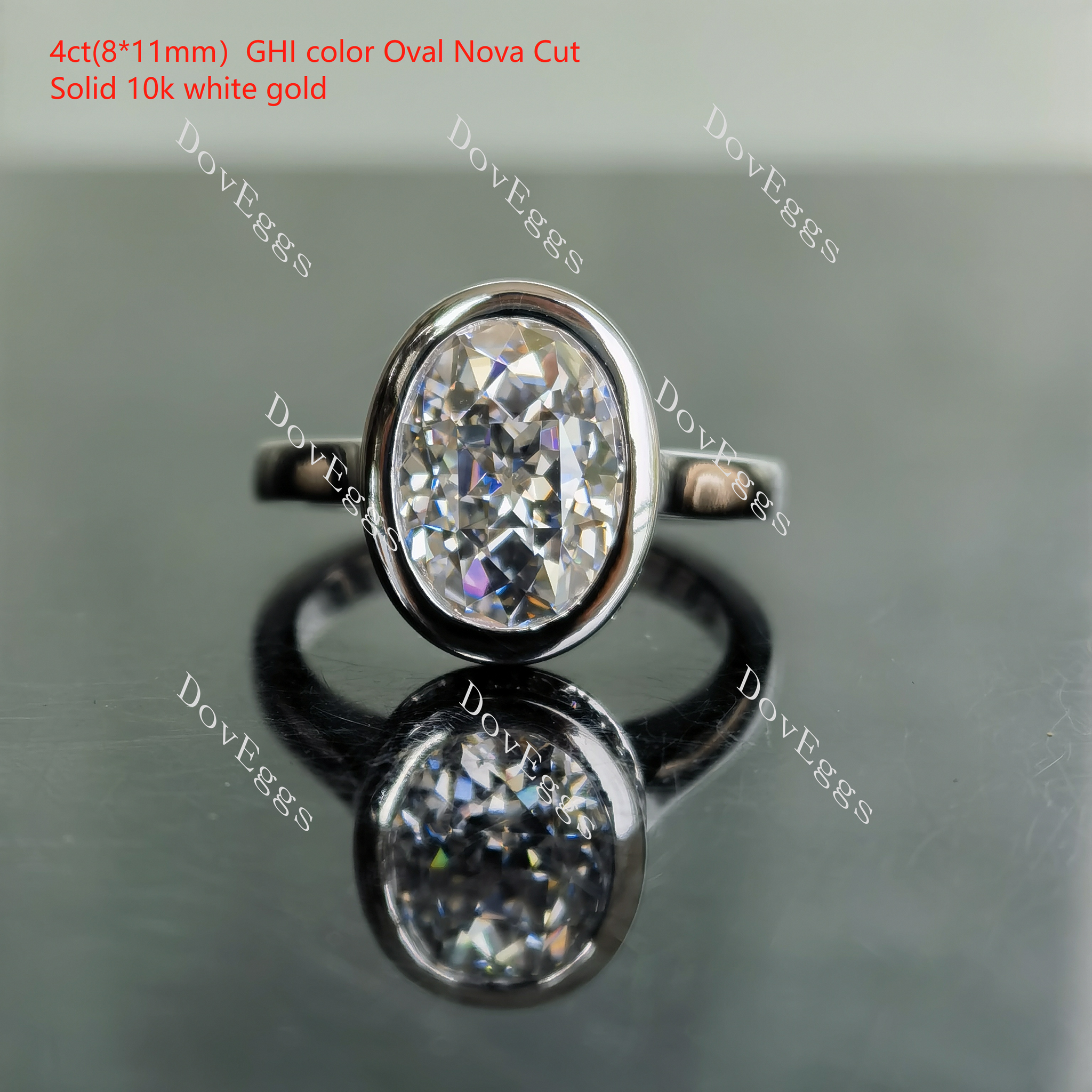 Oval bezel moissanite engagement ring| DovEggs