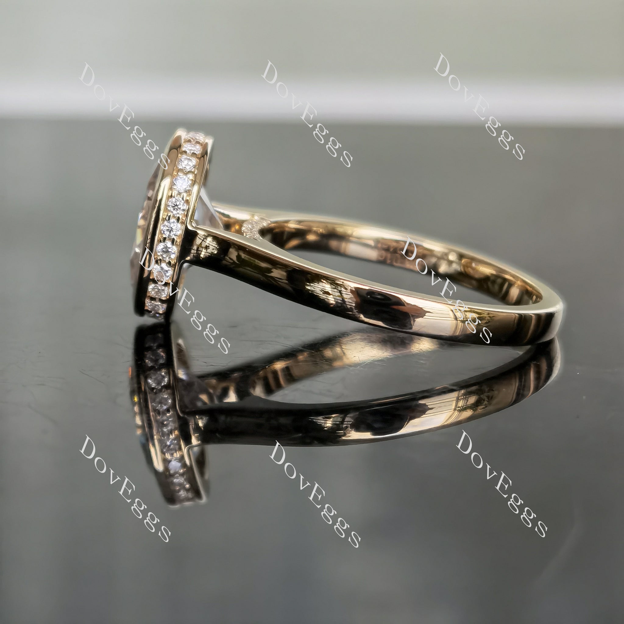 Oval bezel hidden halo moissanite or lab diamond engagement ring| DovEggs