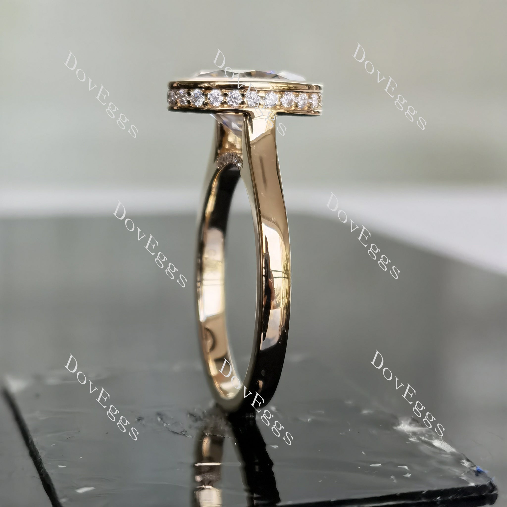 DovEggs hidden halo moissanite engagement ring