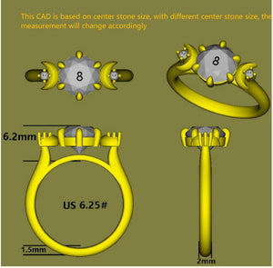the cad view of three-stones design moissanite ring