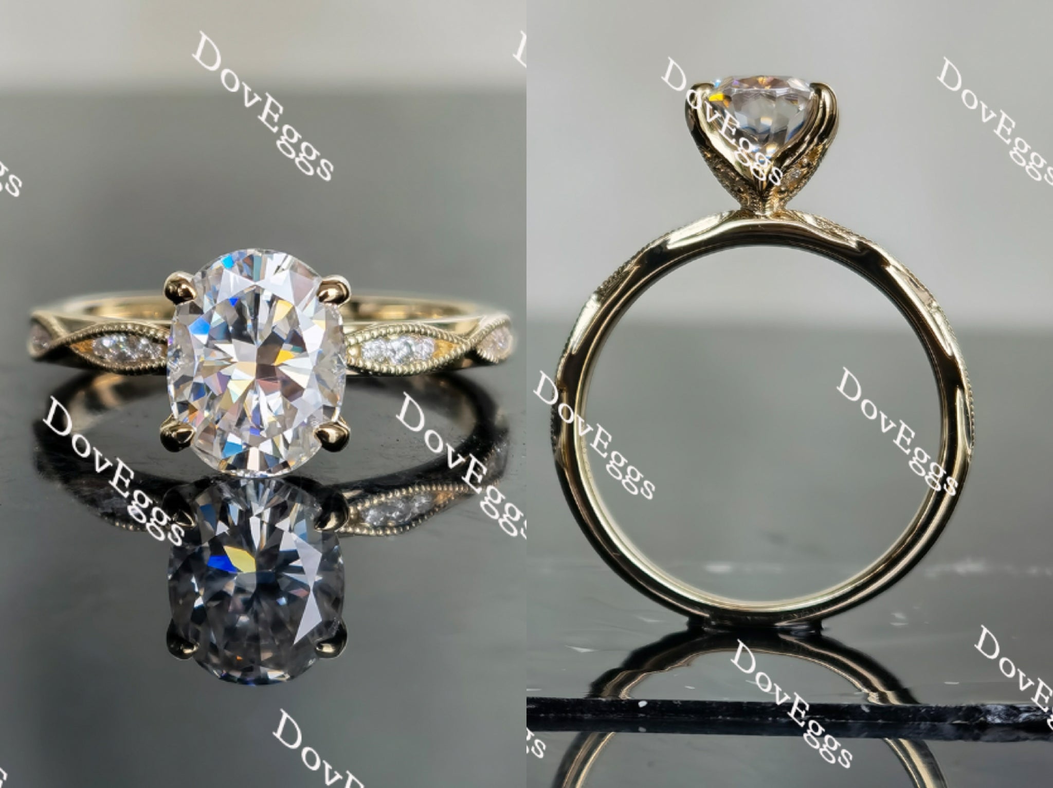 Oval art deco moissanite engagement ring main view| Doveggs