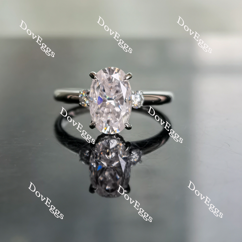 Elongated oval three stones moissanite or lab diamond engagement ring| Doveggs