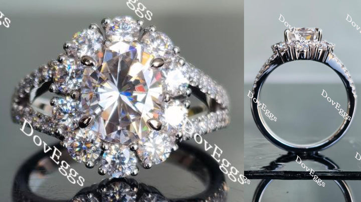 Oval split shank halo pave moissanite engagement ring main view| Doveggs