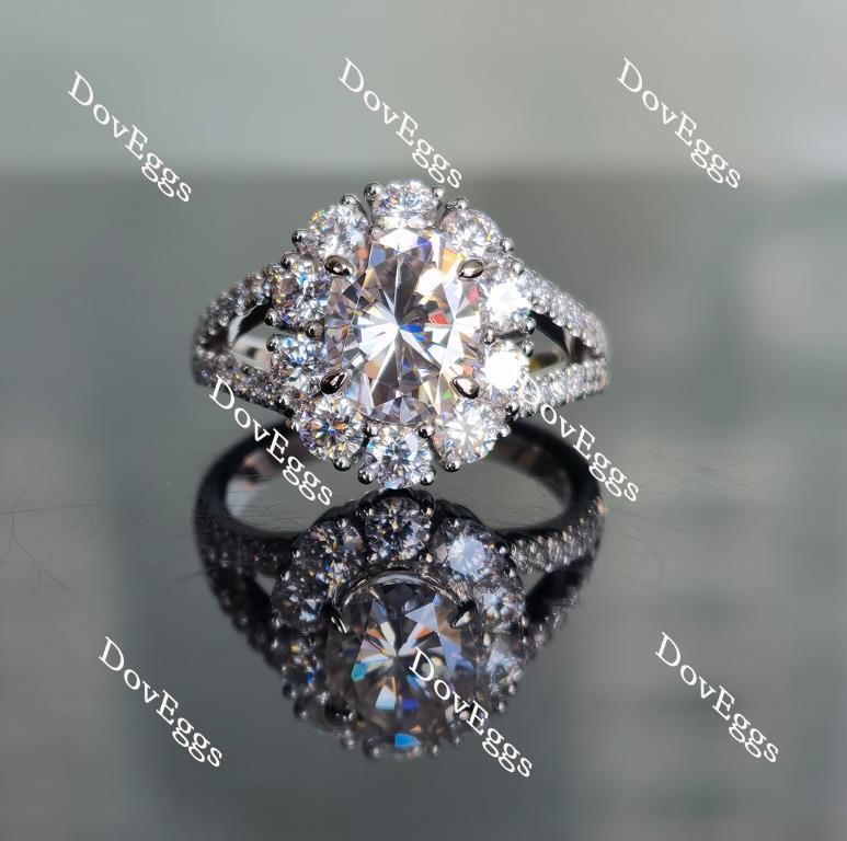 Oval split shank halo pave moissanite engagement ring| Doveggs
