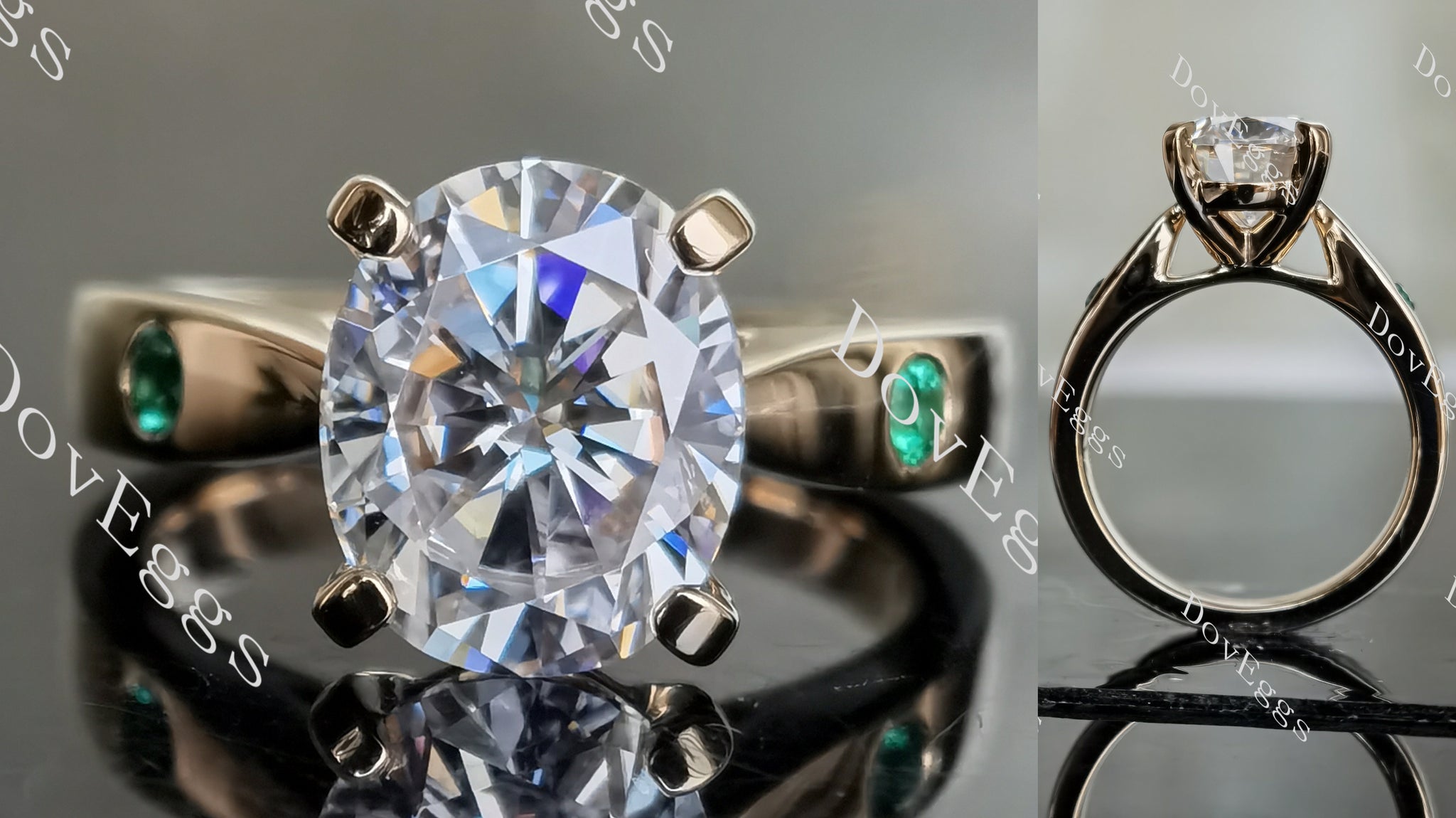 Oval art deco moissanite engagement ring main view| DovEggs
