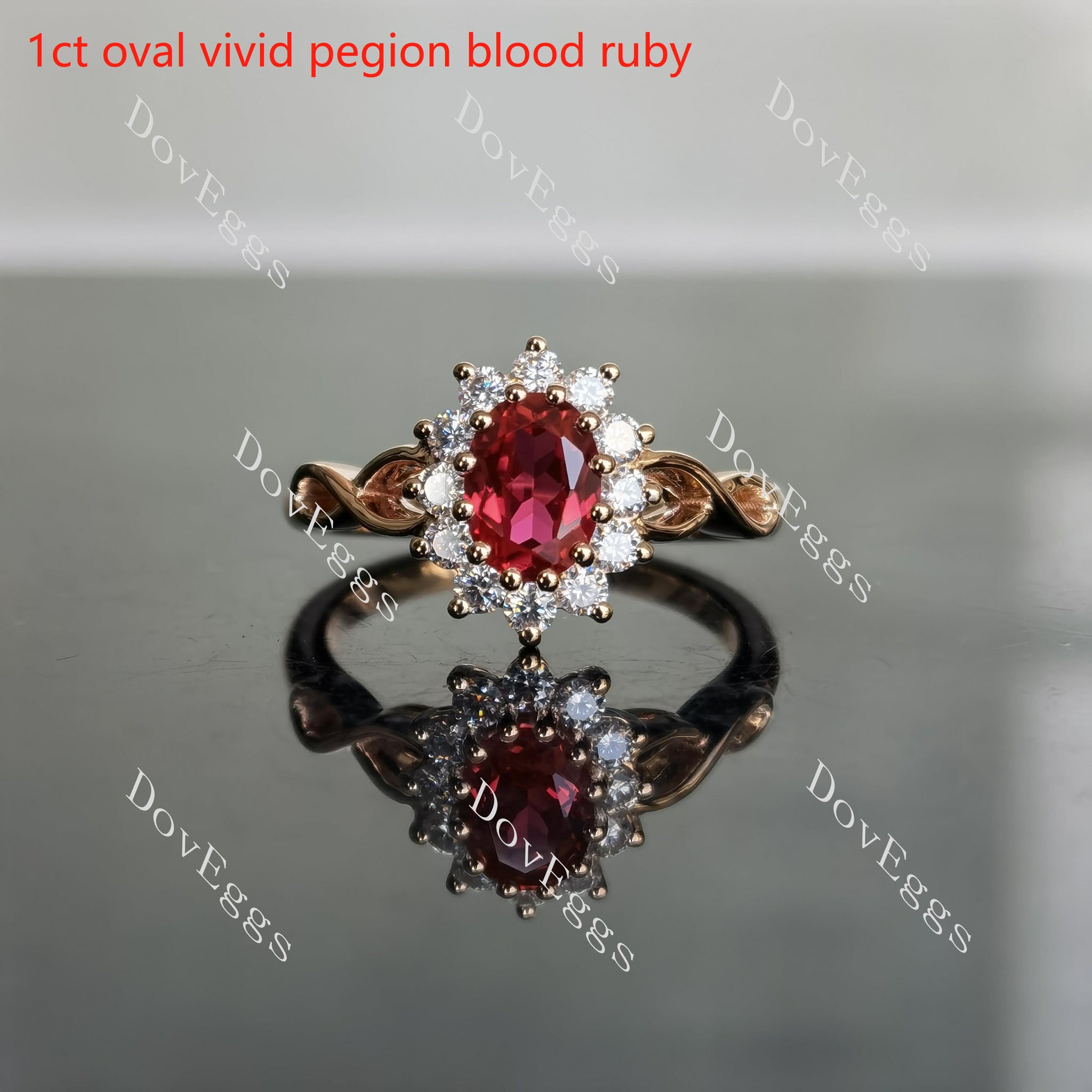 Floral oval ruby engagement ring| Doveggs