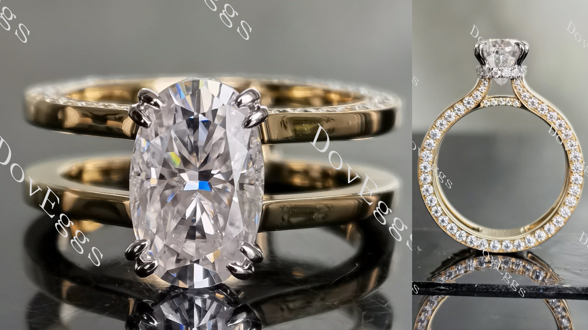 Oval hidden halo moissanite engagement ring main view| DovEggs