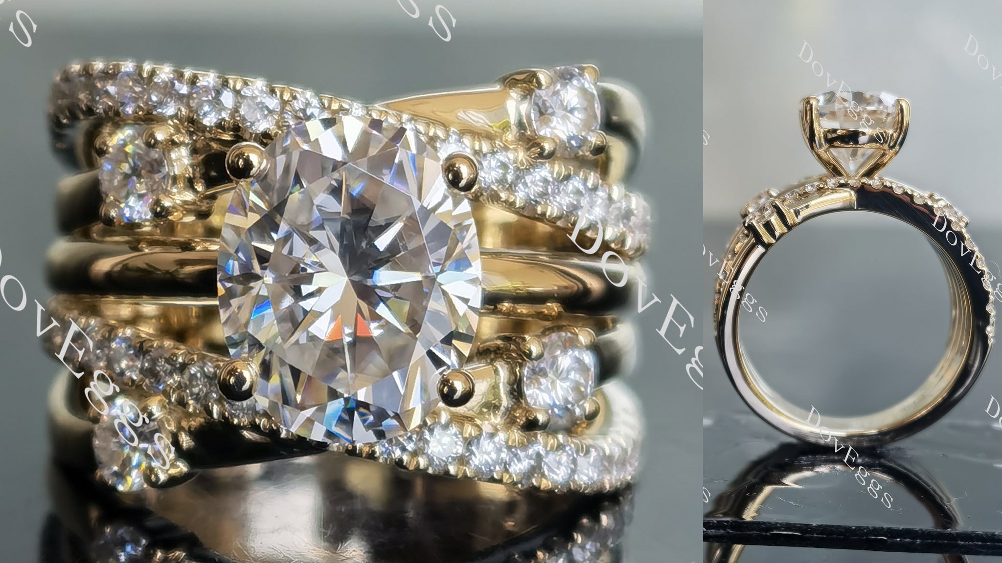 Oval pave split shank moissanite engagement ring main view| Doveggs