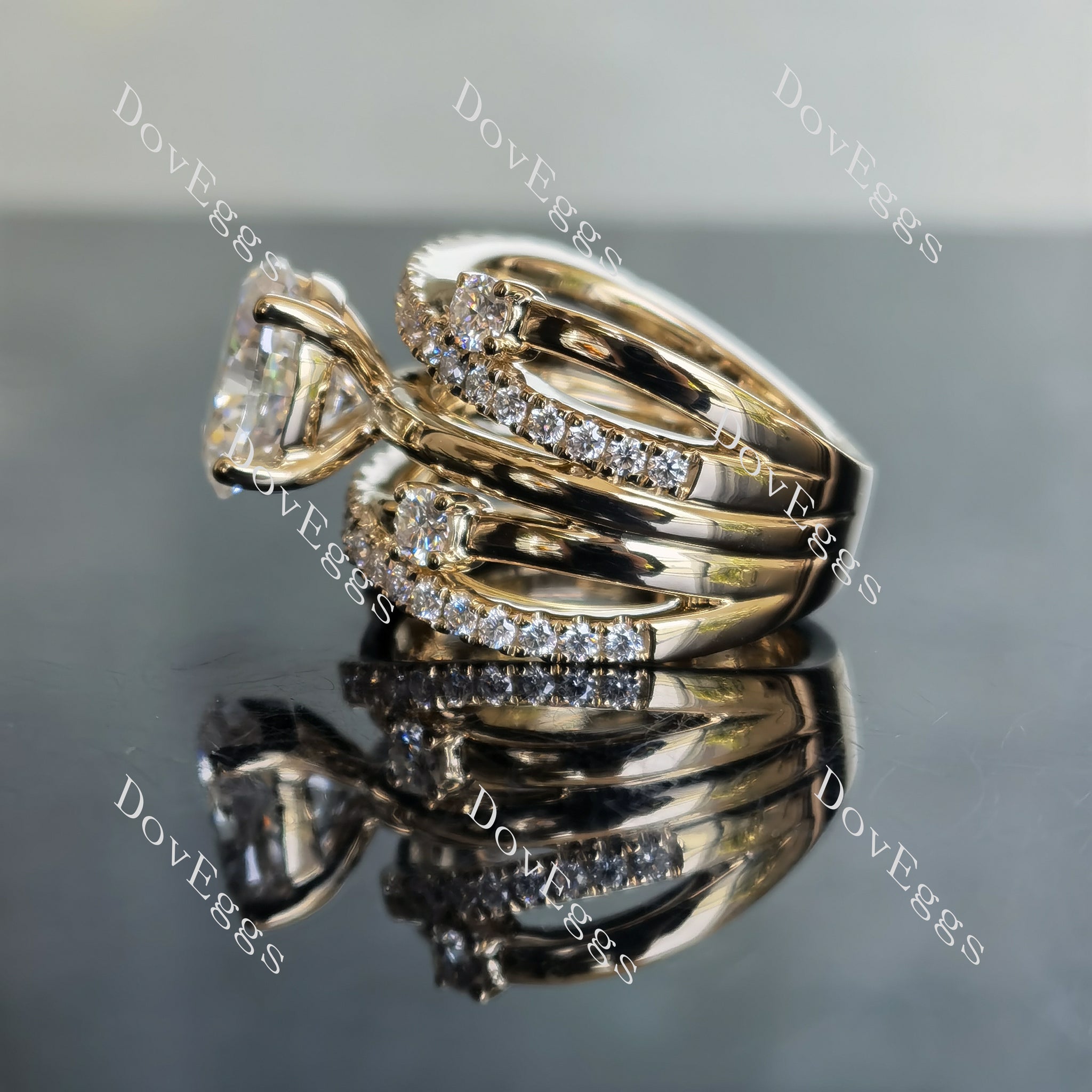 Split shank pave moissanite or lab diamond engagement ring| Doveggs