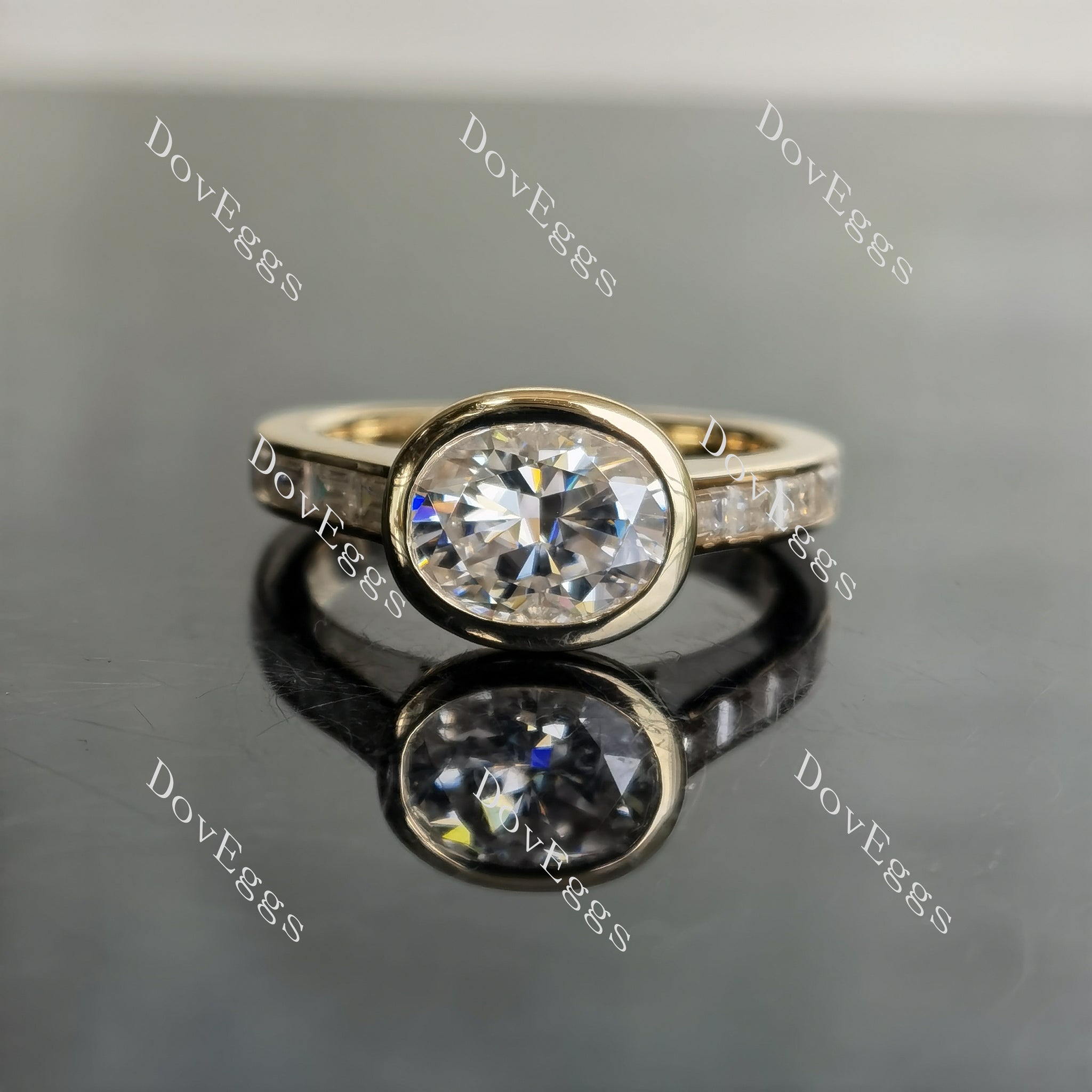 Oval bezel moissanite engagement ring| Doveggs