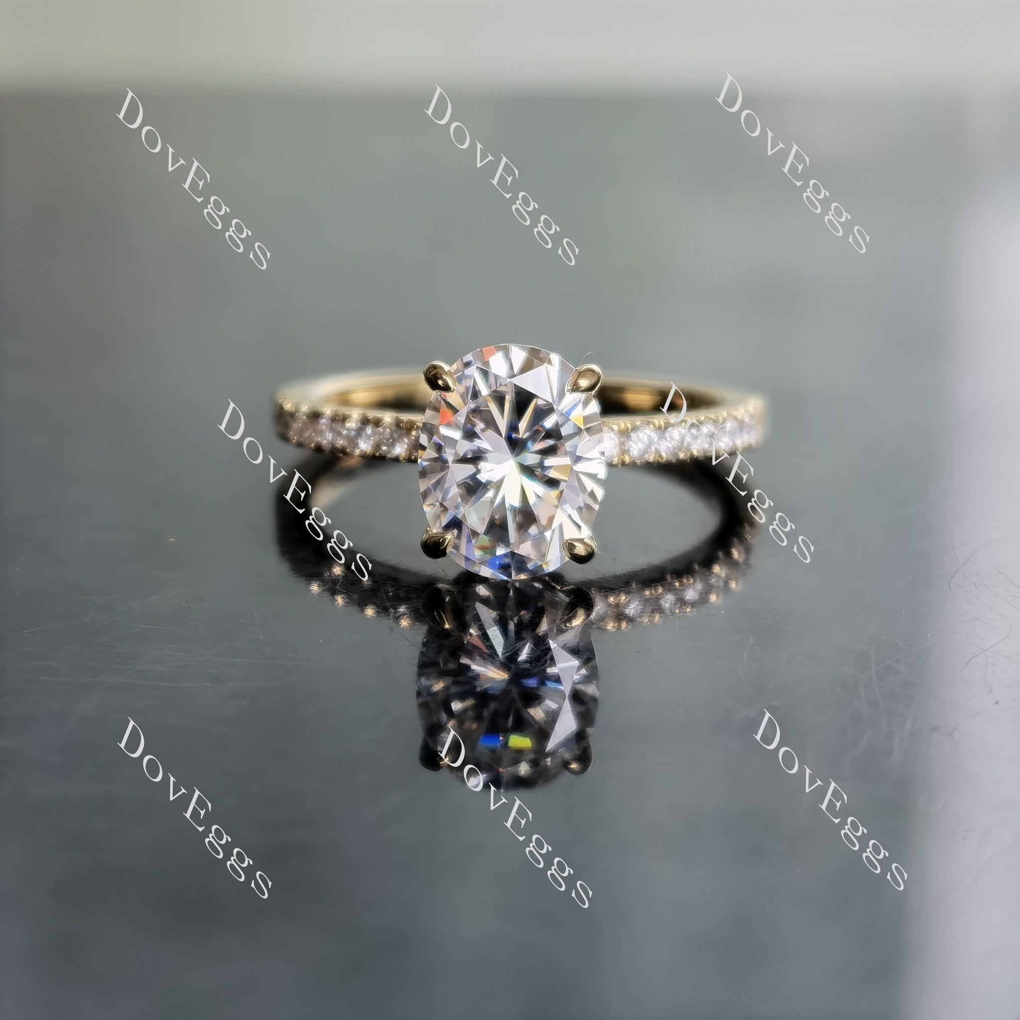 Oval half eternity pave moissanite engagement ring| Doveggs