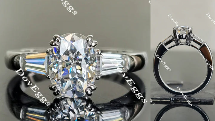 Oval three stones moissanite engagement ringg main view| Doveggs