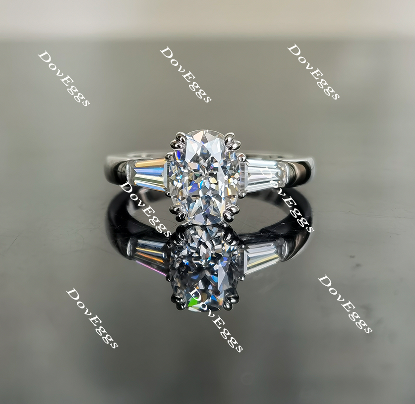 three-stone moissanite engagement ring