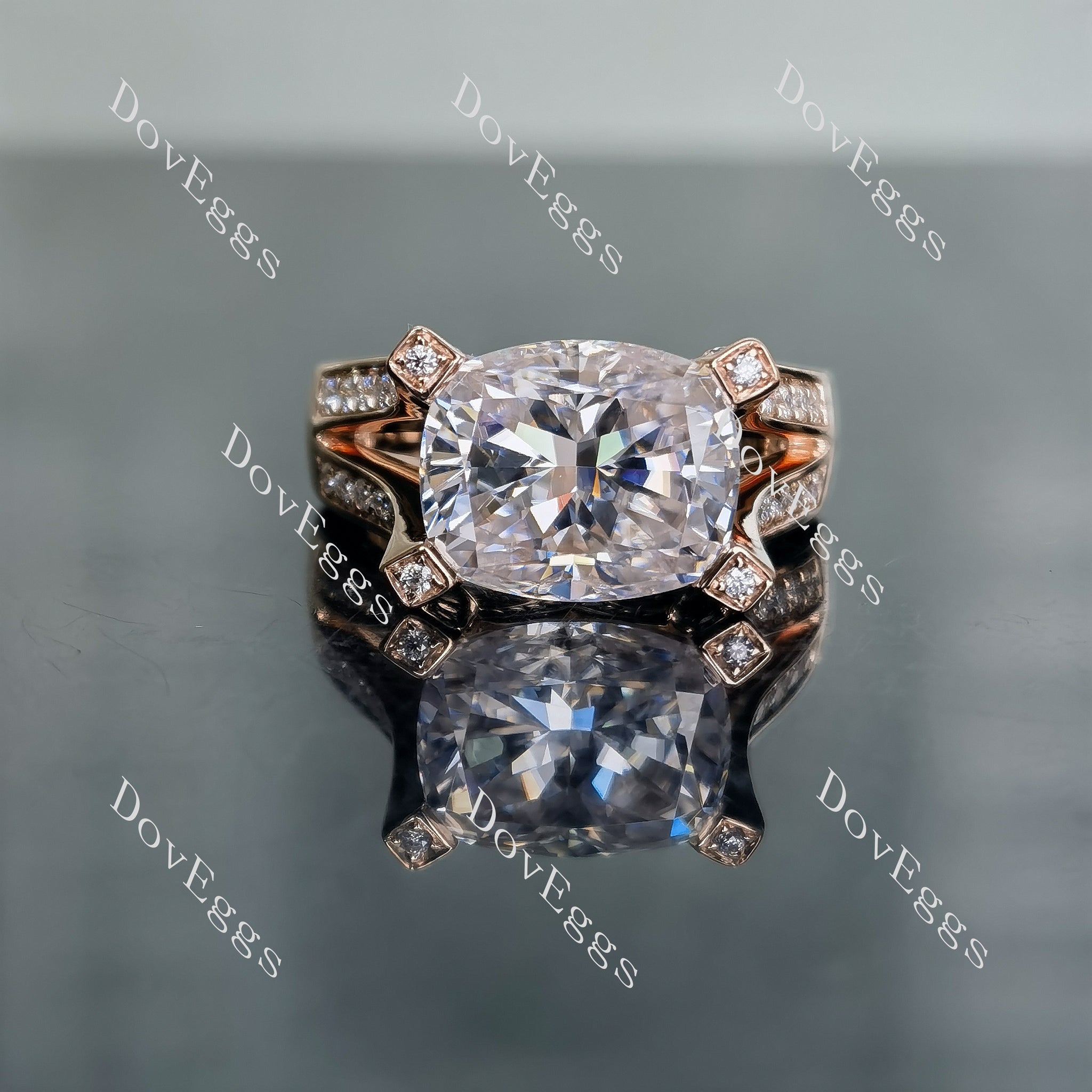 The Atlanta cushion pave split shank moissanite engagement ring