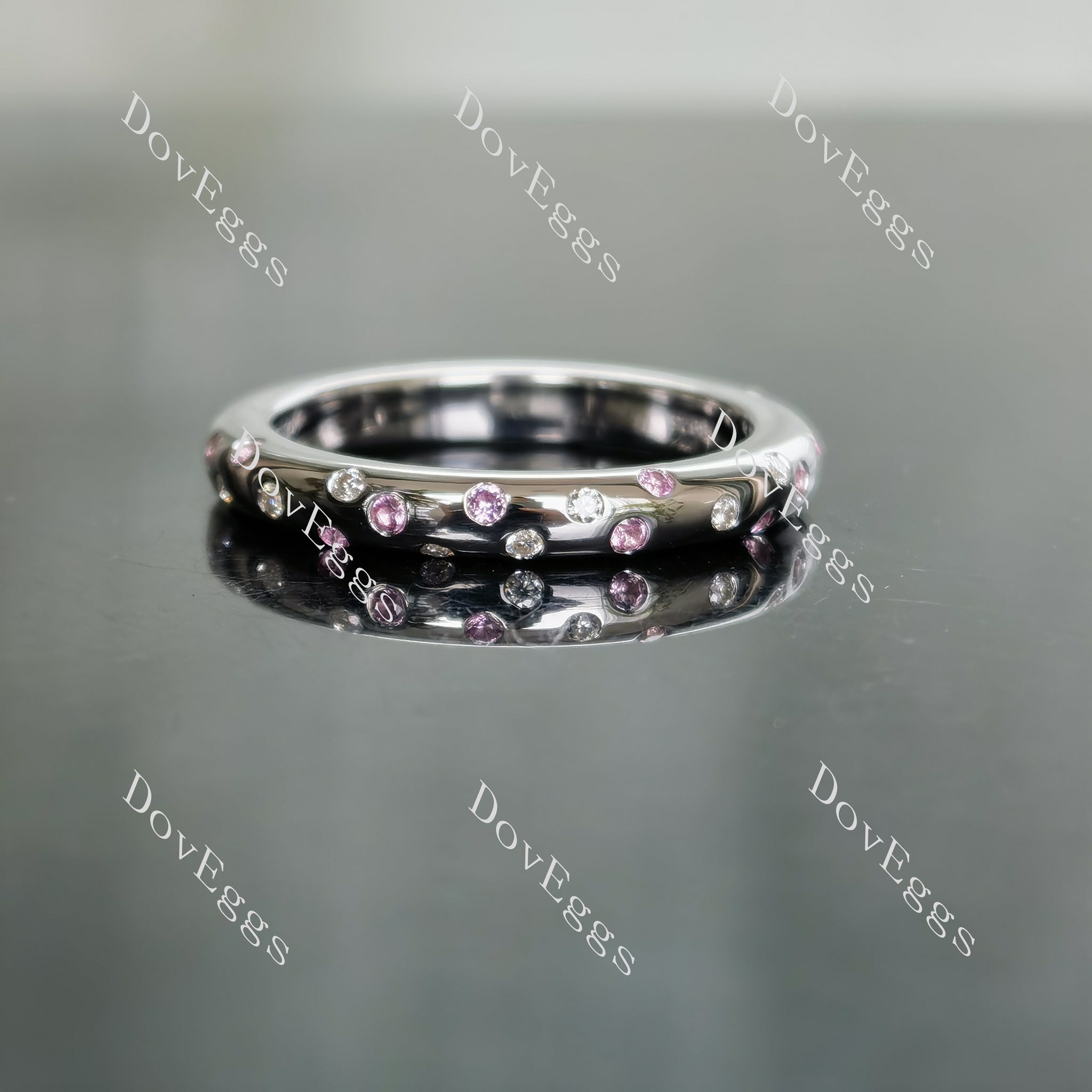 Doveggs round moissanite & colored gem wedding band-3.0mm band width