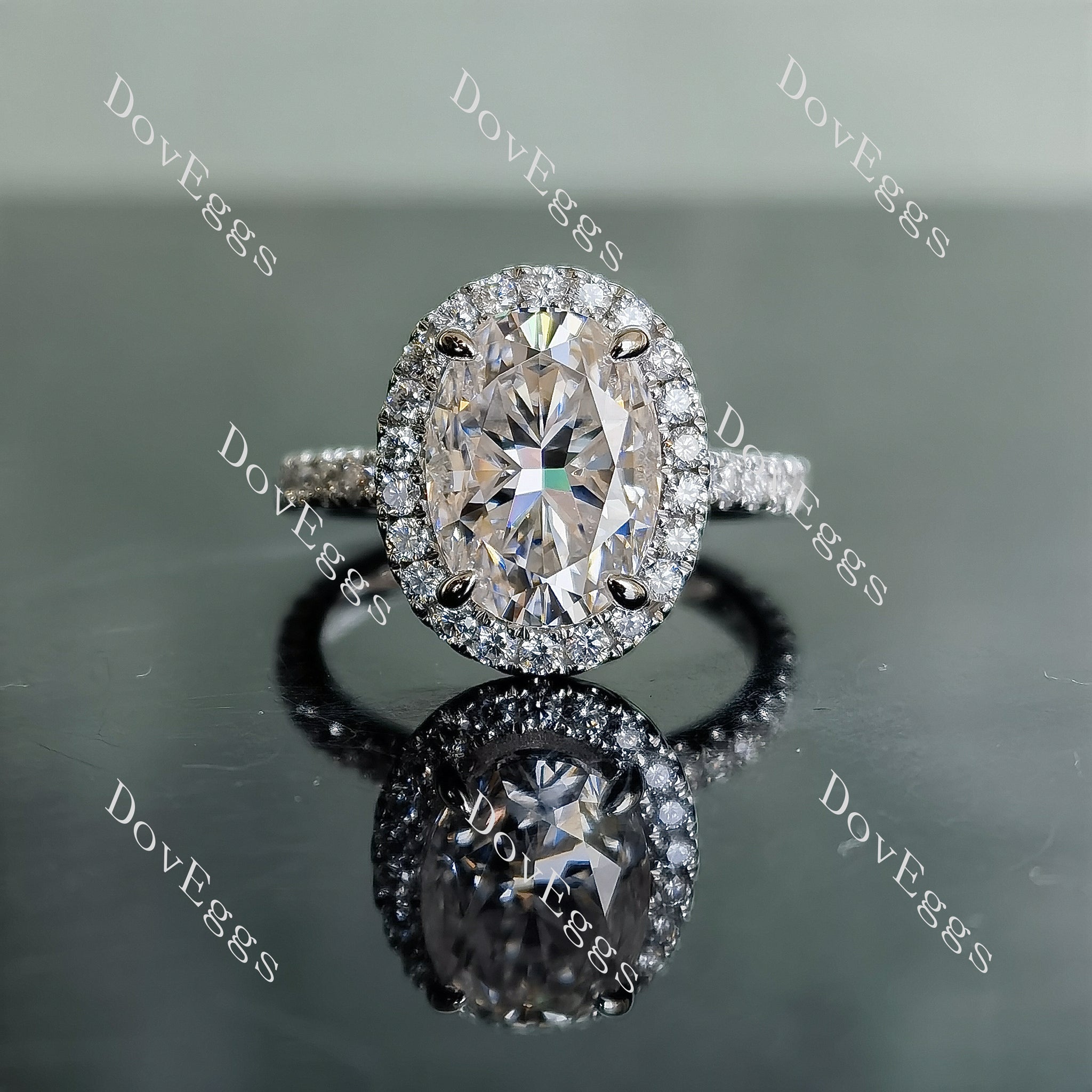 Doveggs oval halo pave moissanite engagement ring