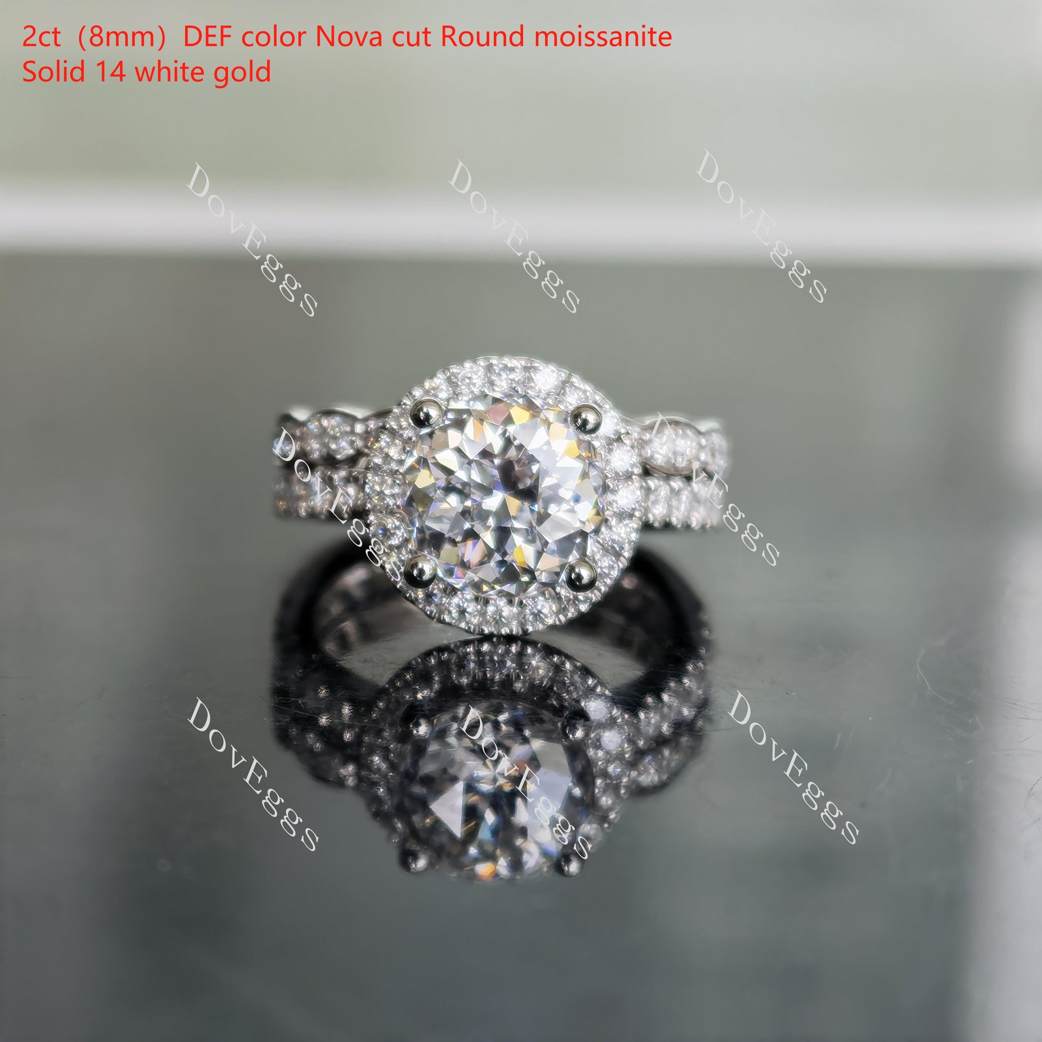 Doveggs halo round moissanite bridal set (2 rings)