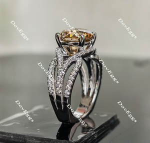 Doveggs champagne round pave moissanite engagement ring with cris cross band