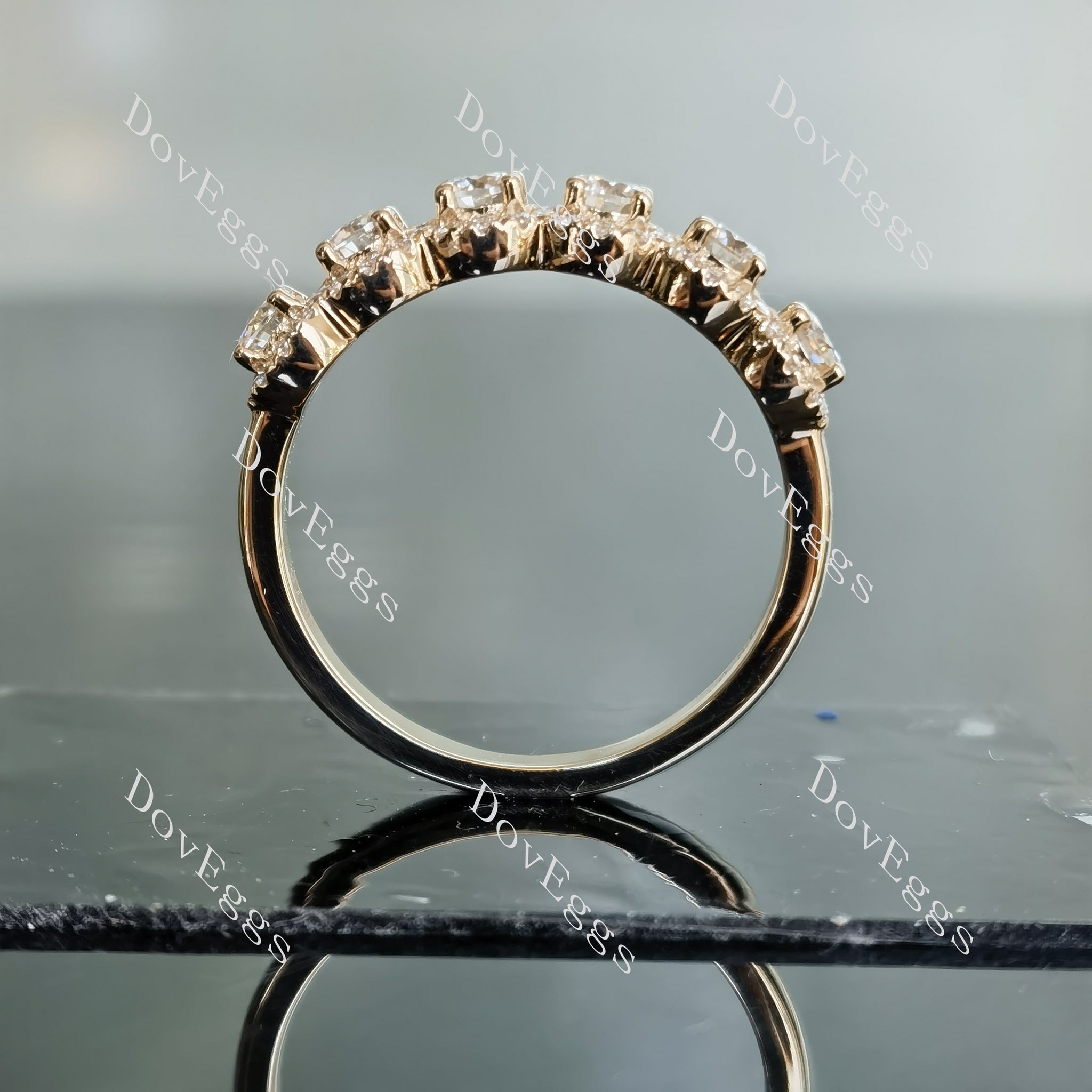 Doveggs round six stones halo pave moissanite/lab grown diamond wedding band-2.5mm band width