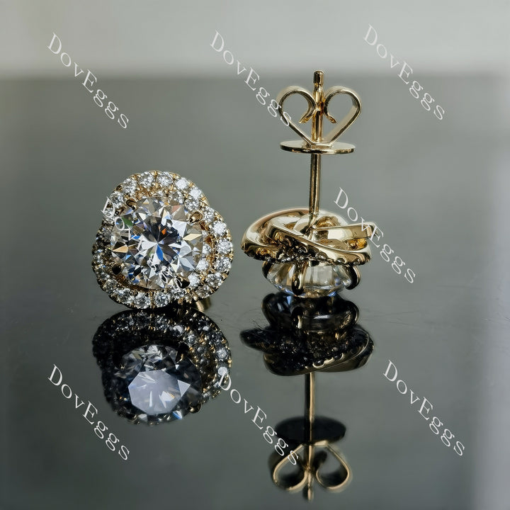 Doveggs flower shape halo round moissanite stud earrings for women - DovEggs-Seattle
