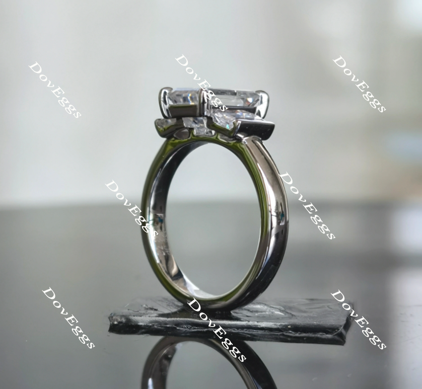 Doveggs side-stone three-stone moissanite engagement ring