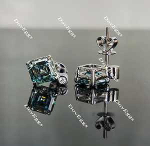 Doveggs asscher deep blue moissanite stud earring for women