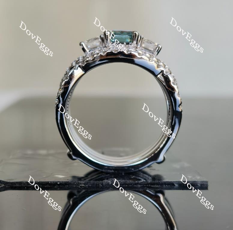 Doveggs emerald halo three-stone moissanite engagement ring (engagement ring only)